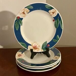 Set Of 4 Citation Savannah Grove Petit Flora Salad Plates With Magnolias